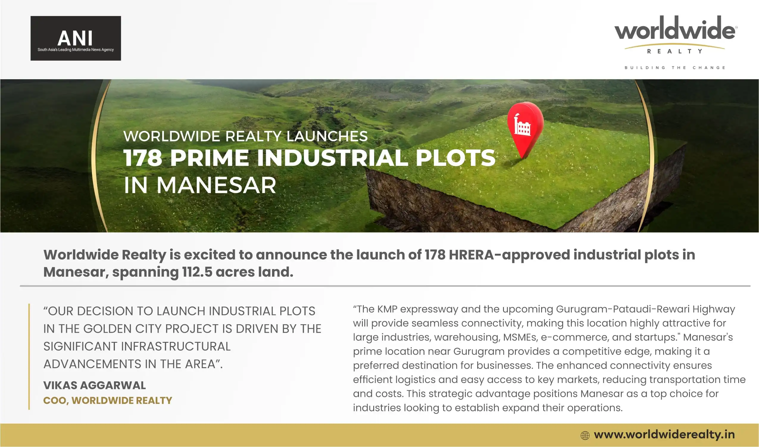 Worldwide Realty Launches 178 Prime Industrial Plots in Manesar